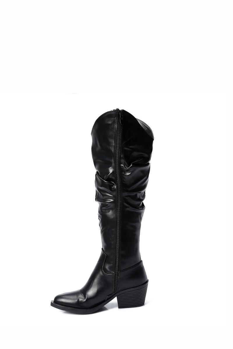 BLACK LEATHER KNEE-HIGH BOOTS