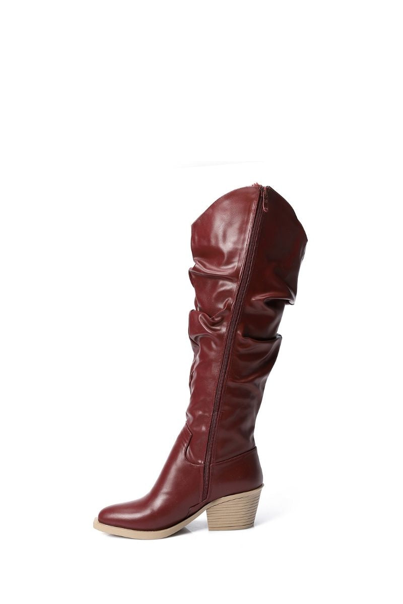 CHERRY RED LEATHER KNEE-HIGH BOOTS
