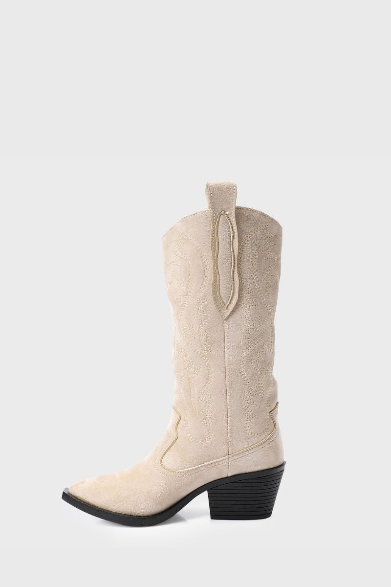 EMBROIDERED BEIGE COWBOY BOOTS