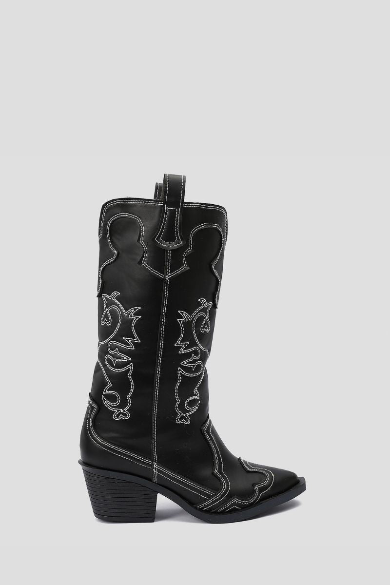 EMBROIDERED BLACK X WHITE COWBOY BOOTS – Amza display picture 1
