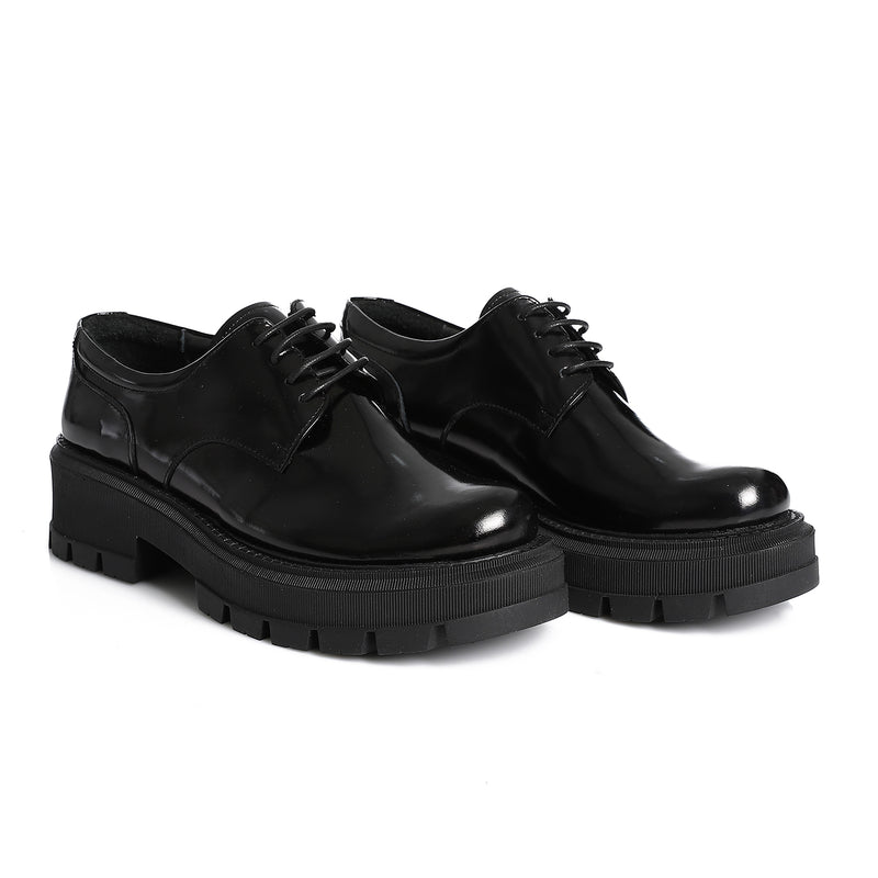 Black Leather Derby Loafers