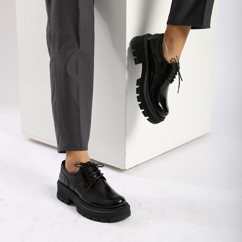 Black Leather Derby Loafers