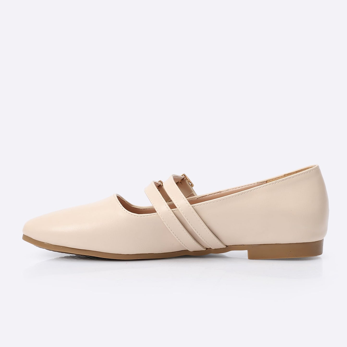 Beige Double Buckle Ballerina