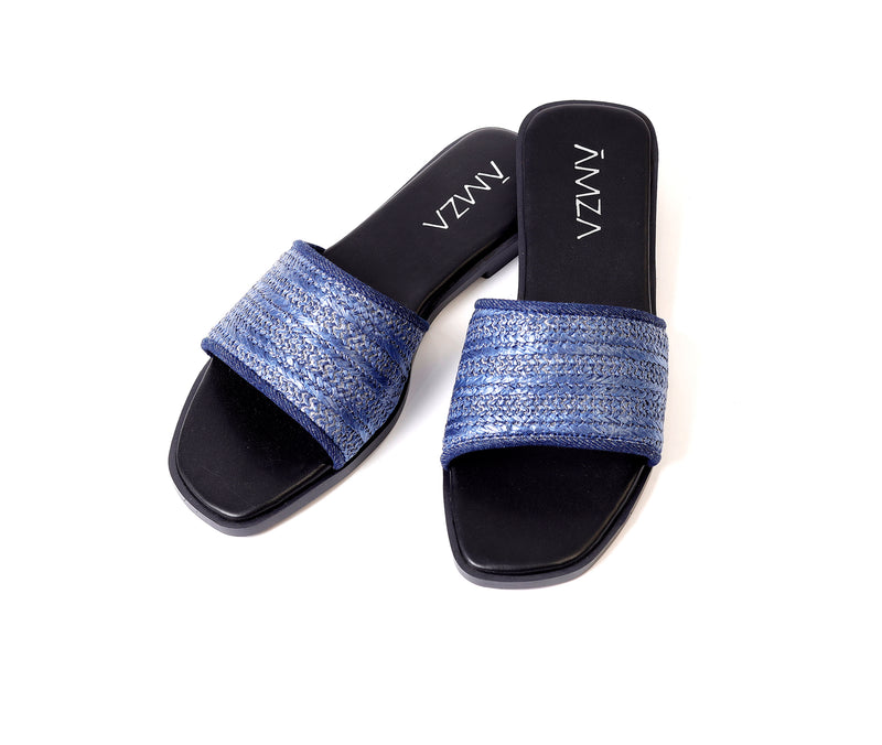 Natural Weave Navy Slide