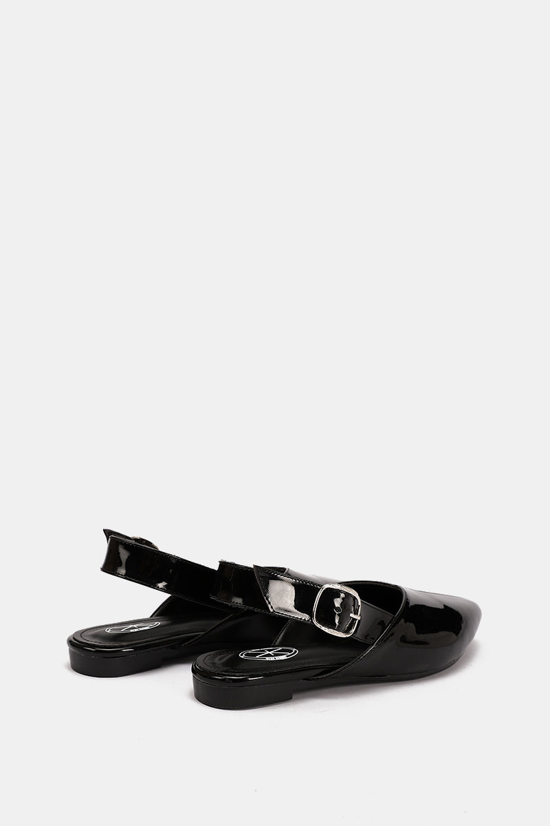 SLINGBACK BUCKLE BLACK VERNE MULE