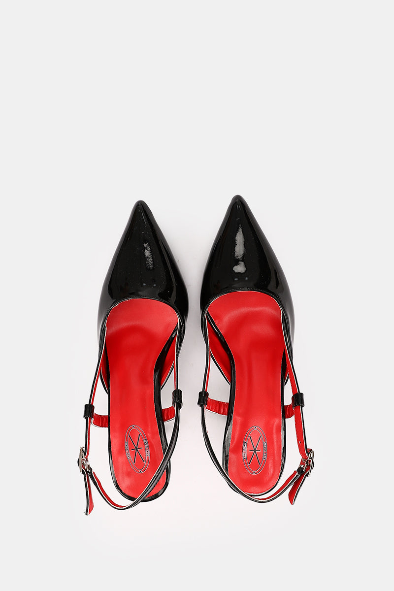 SLINGBACK BLACK VERNE KITTEN HEELS