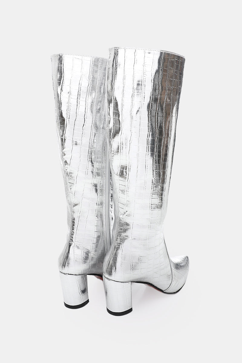 SILVER CROC KNEE-HIGH BOOT