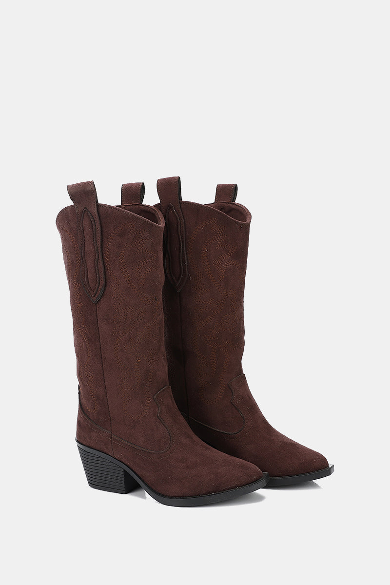 EMBROIDERED BROWN COWBOY BOOTS