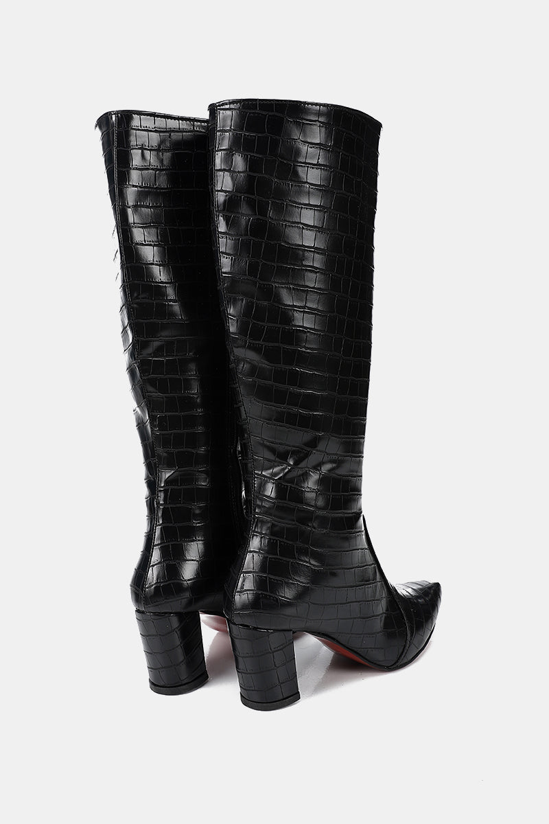 NOIR CROC KNEE-HIGH BOOT