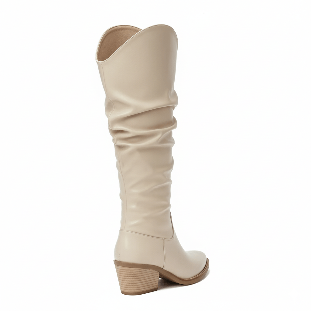Beige Leather Knee - High Boots - Amza - 37