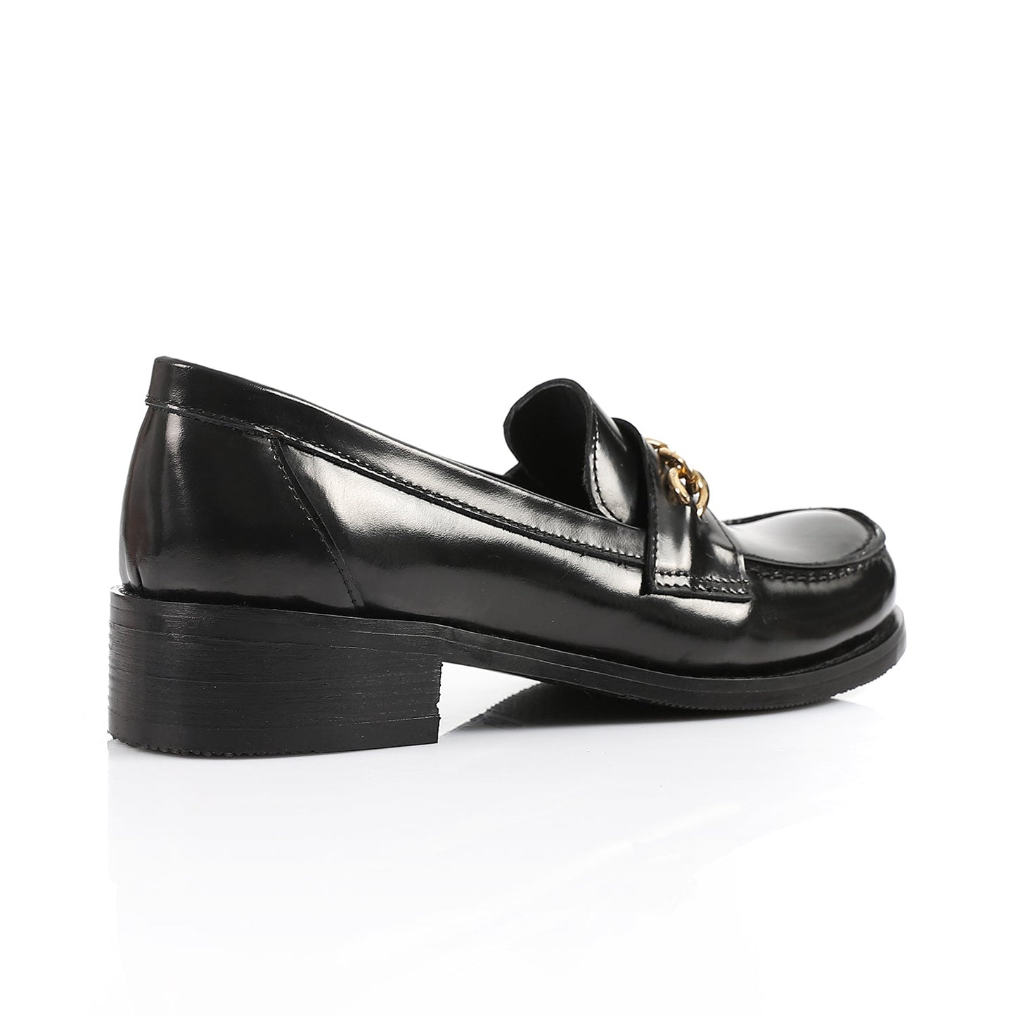 Black Leather Heeled Penny Chain Loafers - Amza - 37