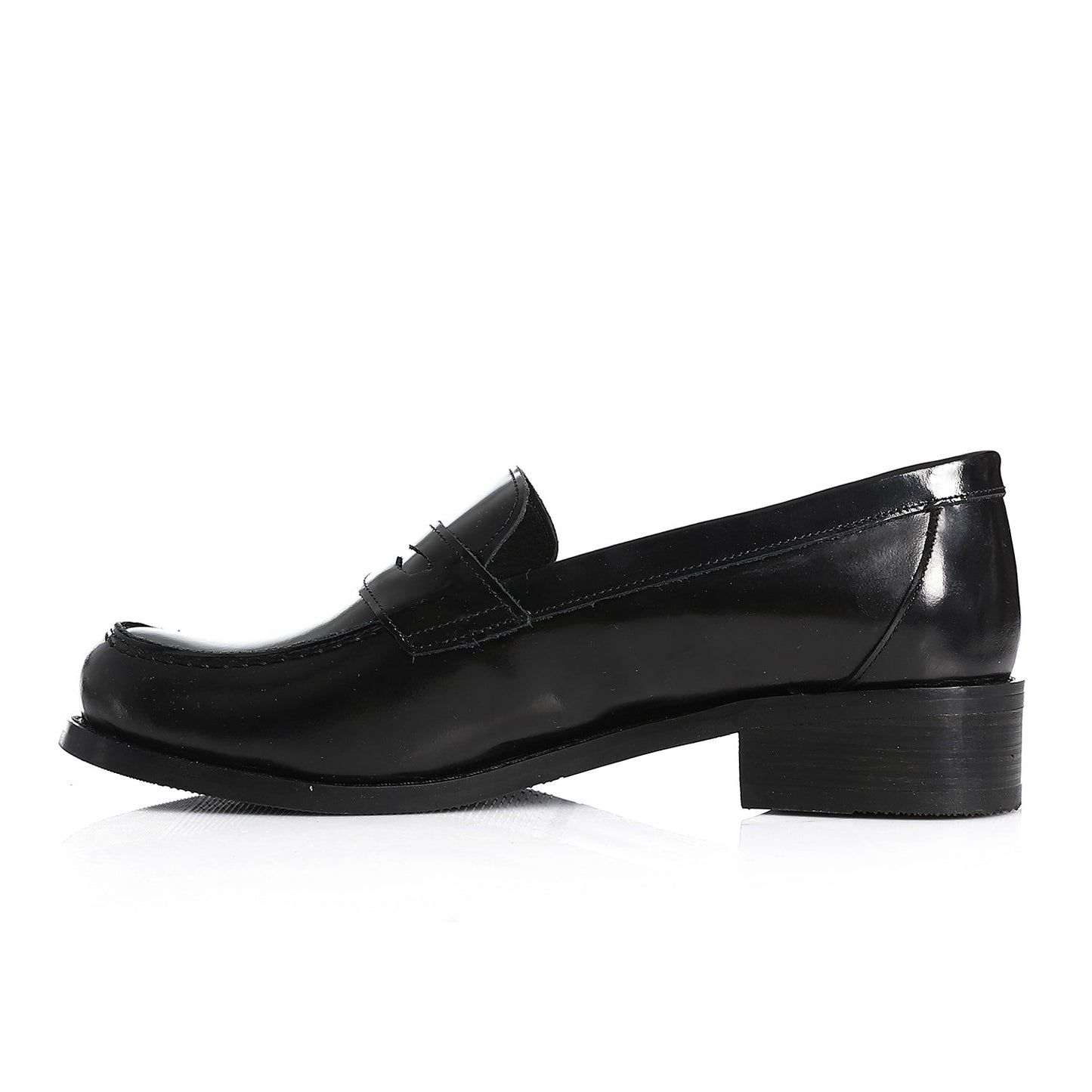 Black Leather Heeled Penny Loafers - Amza - 37
