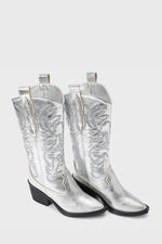 EMBROIDERED METALLIC SILVER COWBOY BOOTS