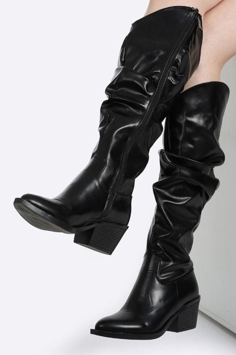 BLACK LEATHER KNEE-HIGH BOOTS
