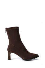 BROWN RIBBED STRETCHABLE ANKLE BOOT