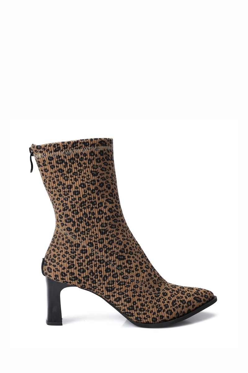 LEOPARD PRINT RIBBED STRETCHABLE ANKLE BOOT