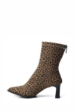 LEOPARD PRINT RIBBED STRETCHABLE ANKLE BOOT