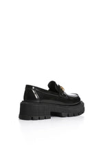 BLACK VERNE LEATHER CHUNKY CHAIN LOAFERS