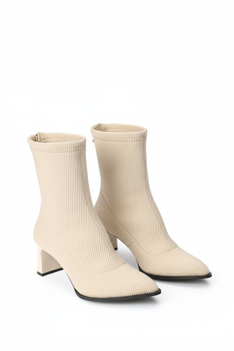 BEIGE RIBBED STRETCHABLE ANKLE BOOT