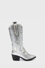 EMBROIDERED METALLIC SILVER COWBOY BOOTS