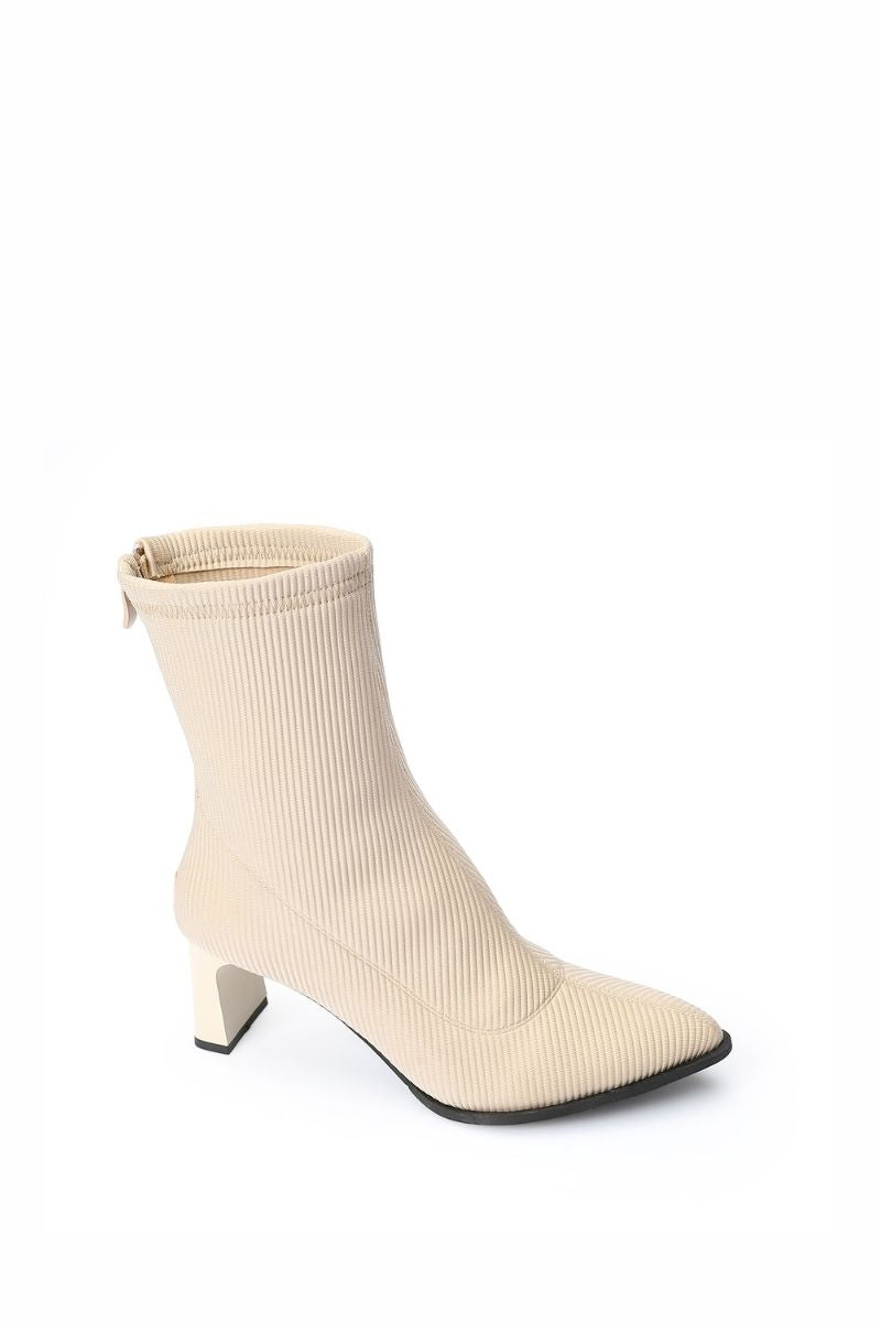 BEIGE RIBBED STRETCHABLE ANKLE BOOT