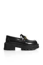 BLACK VERNE LEATHER CHUNKY CHAIN LOAFERS