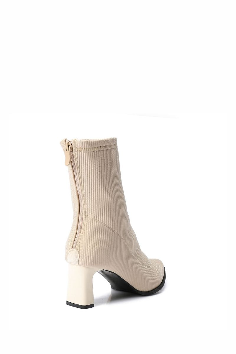 BEIGE RIBBED STRETCHABLE ANKLE BOOT