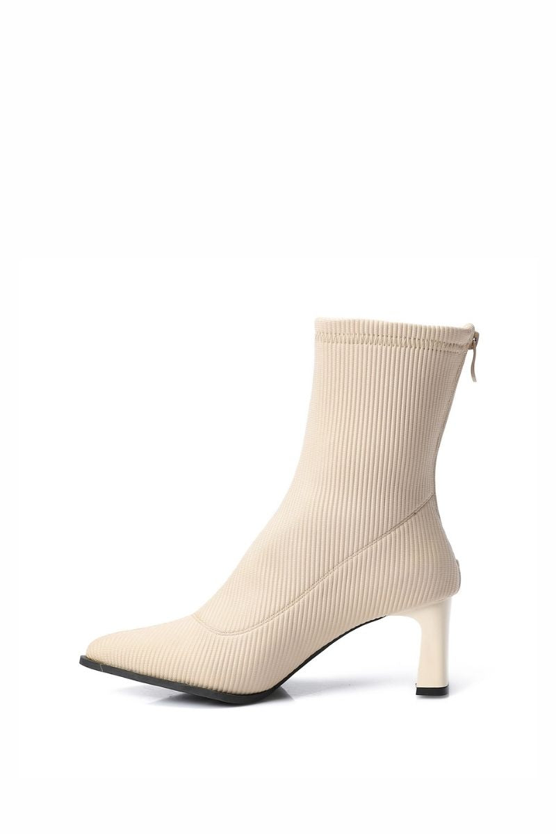 BEIGE RIBBED STRETCHABLE ANKLE BOOT