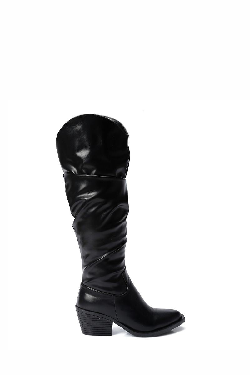 BLACK LEATHER KNEE-HIGH BOOTS