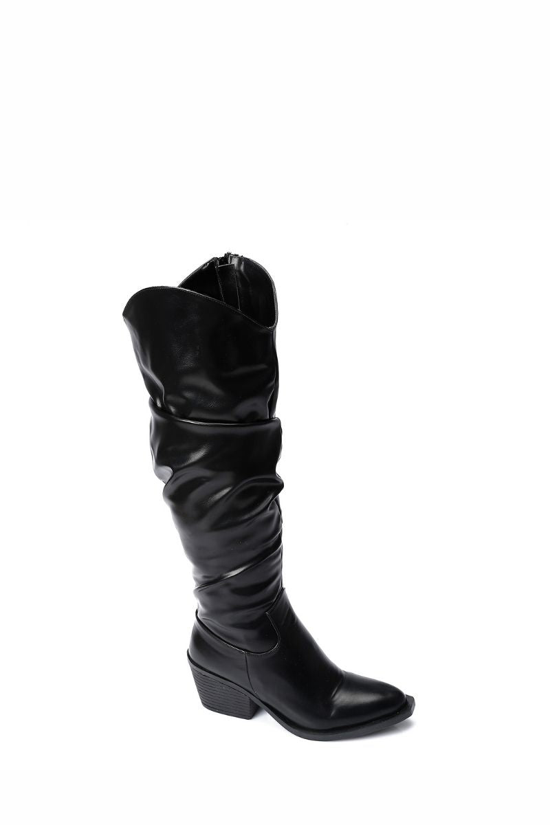 BLACK LEATHER KNEE-HIGH BOOTS