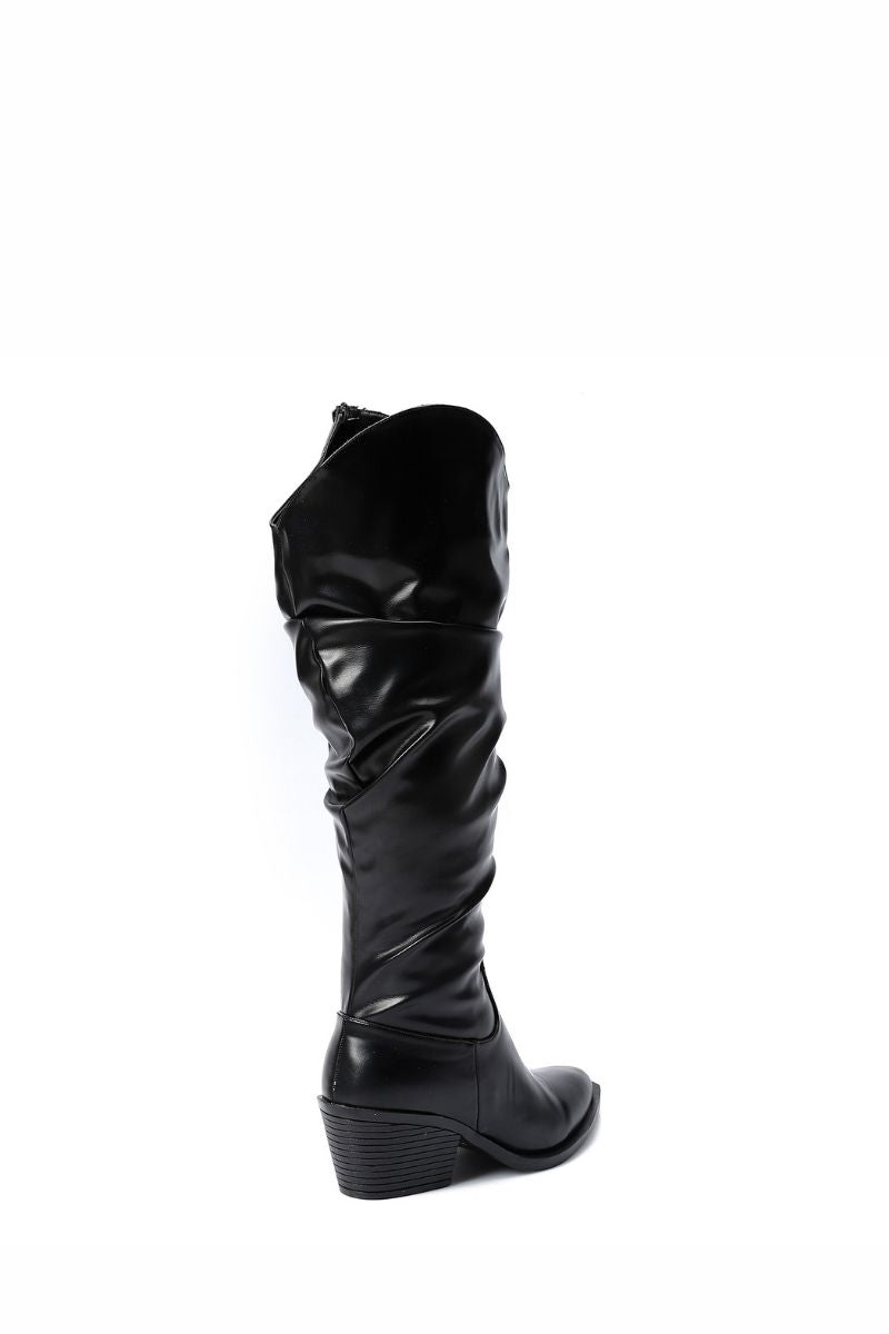 BLACK LEATHER KNEE-HIGH BOOTS