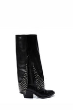 BLACK LEATHER STUDDED OVERLAY BOOTS