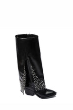 BLACK LEATHER STUDDED OVERLAY BOOTS