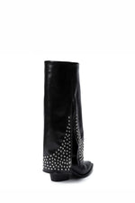 BLACK LEATHER STUDDED OVERLAY BOOTS