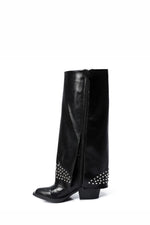 BLACK LEATHER STUDDED OVERLAY BOOTS