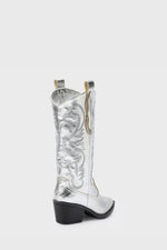 EMBROIDERED METALLIC SILVER COWBOY BOOTS