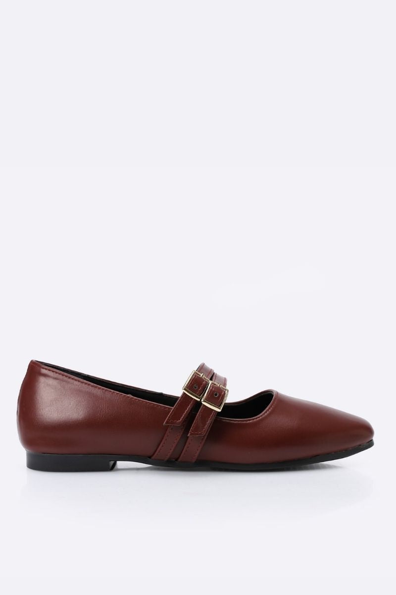 Burgundy Double Buckle Ballerina