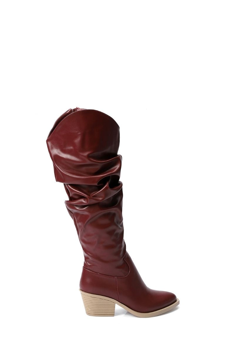 CHERRY RED LEATHER KNEE-HIGH BOOTS