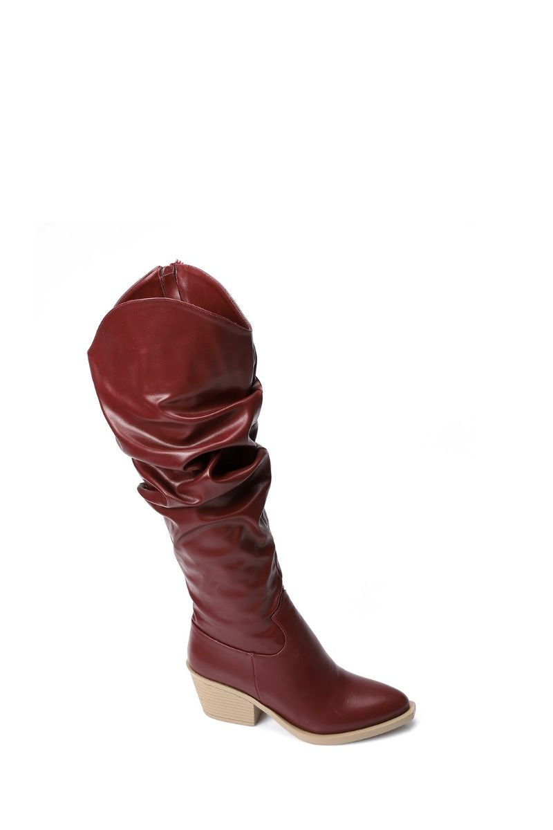 CHERRY RED LEATHER KNEE-HIGH BOOTS