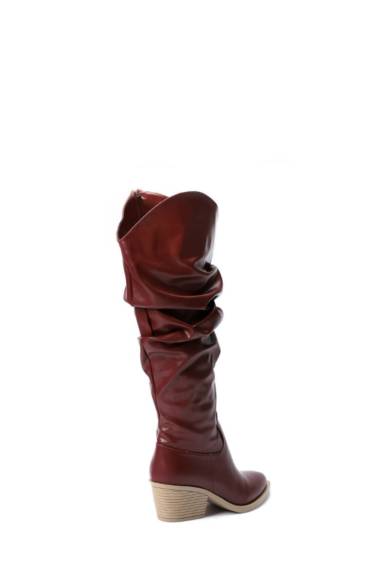 CHERRY RED LEATHER KNEE-HIGH BOOTS
