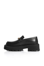BLACK LEATHER CHUNKY CHAIN LOAFERS