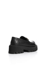 BLACK LEATHER CHUNKY CHAIN LOAFERS