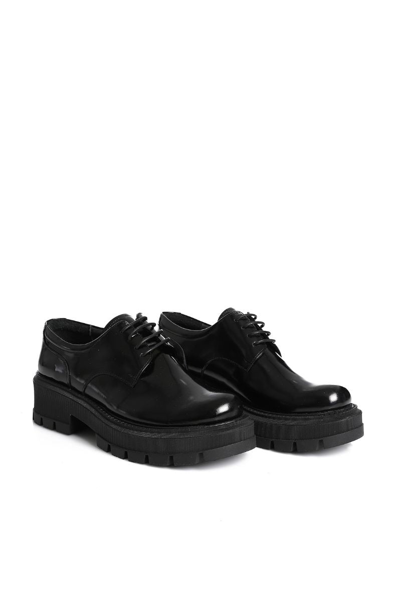 BLACK LEATHER DERBY LOAFERS