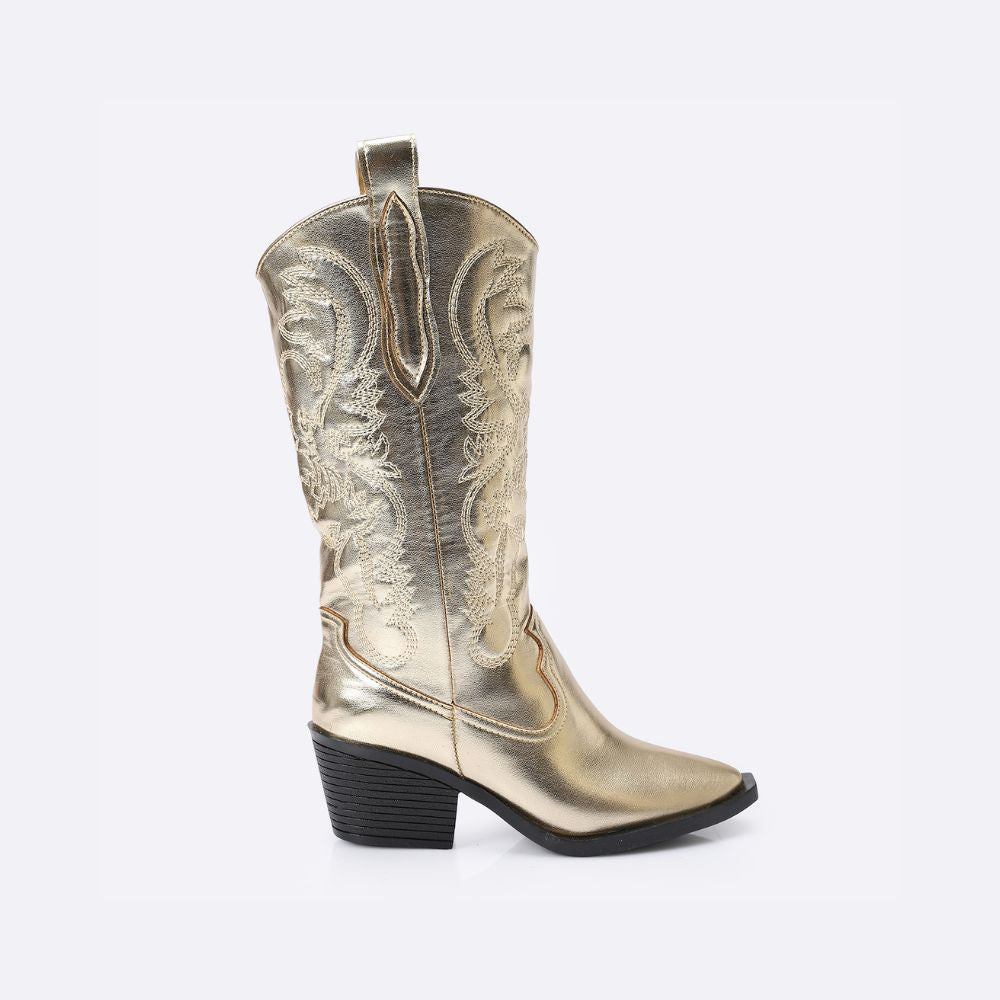 Embroidered Metallic Gold Cowboy Boots