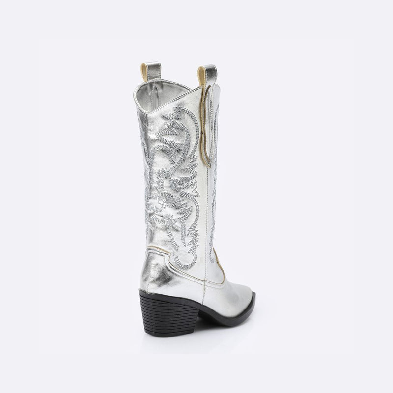 Embroidered Metallic Silver Cowboy Boots
