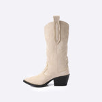 Embroidered Beige Cowboy Boots