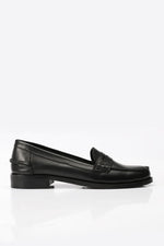 BLACK LEATHER PENNY LOAFERS