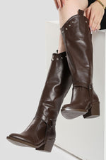 BROWN KNEE-HIGH COWBOY CONVERTIBLE BOOTS