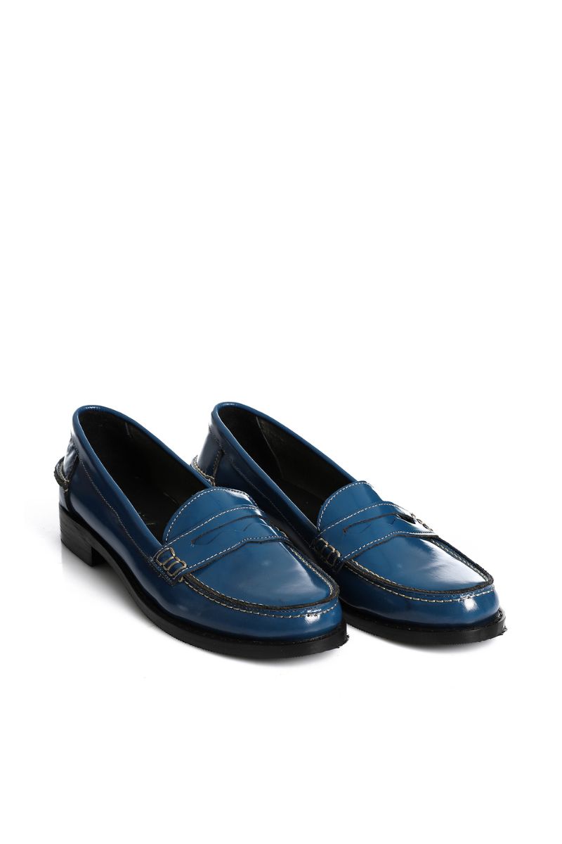 BLUE LEATHER PENNY LOAFERS