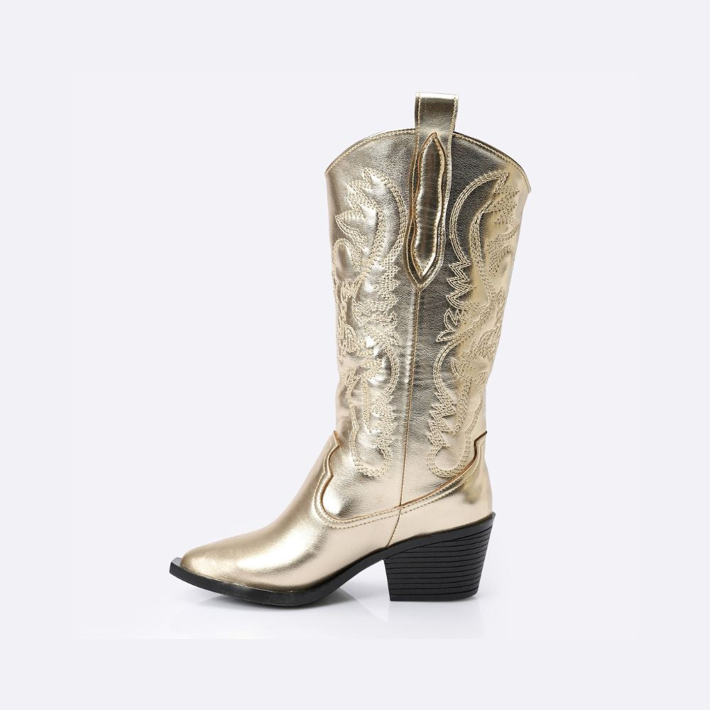 Embroidered Metallic Gold Cowboy Boots